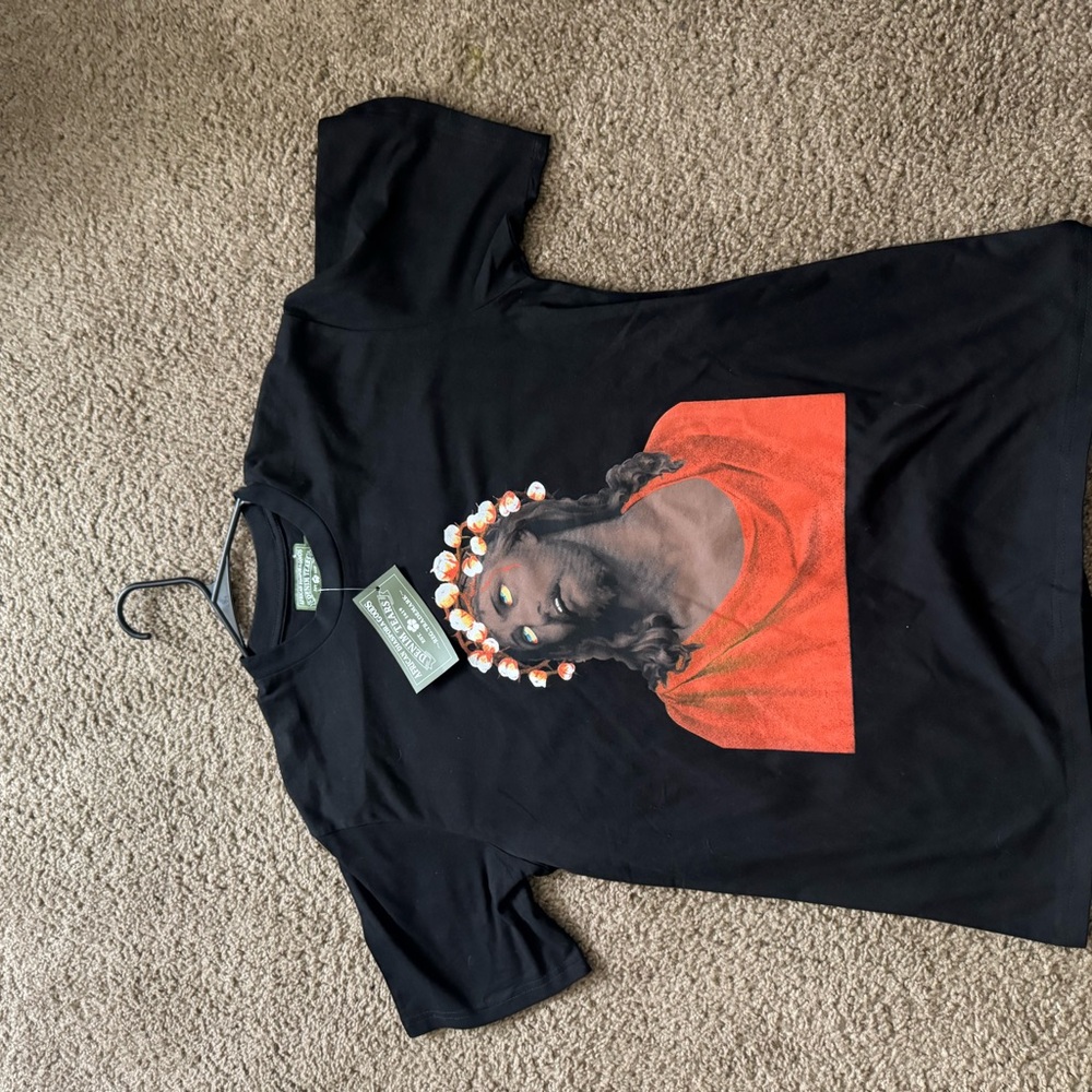 Black Graphic Tee with Orange Design